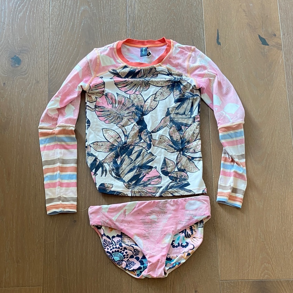 Maaji Pink and Blue Floral Kids Rashguard Set